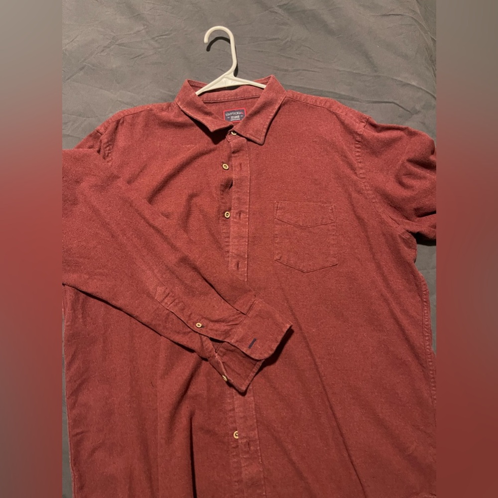 Men’s red button down shirt